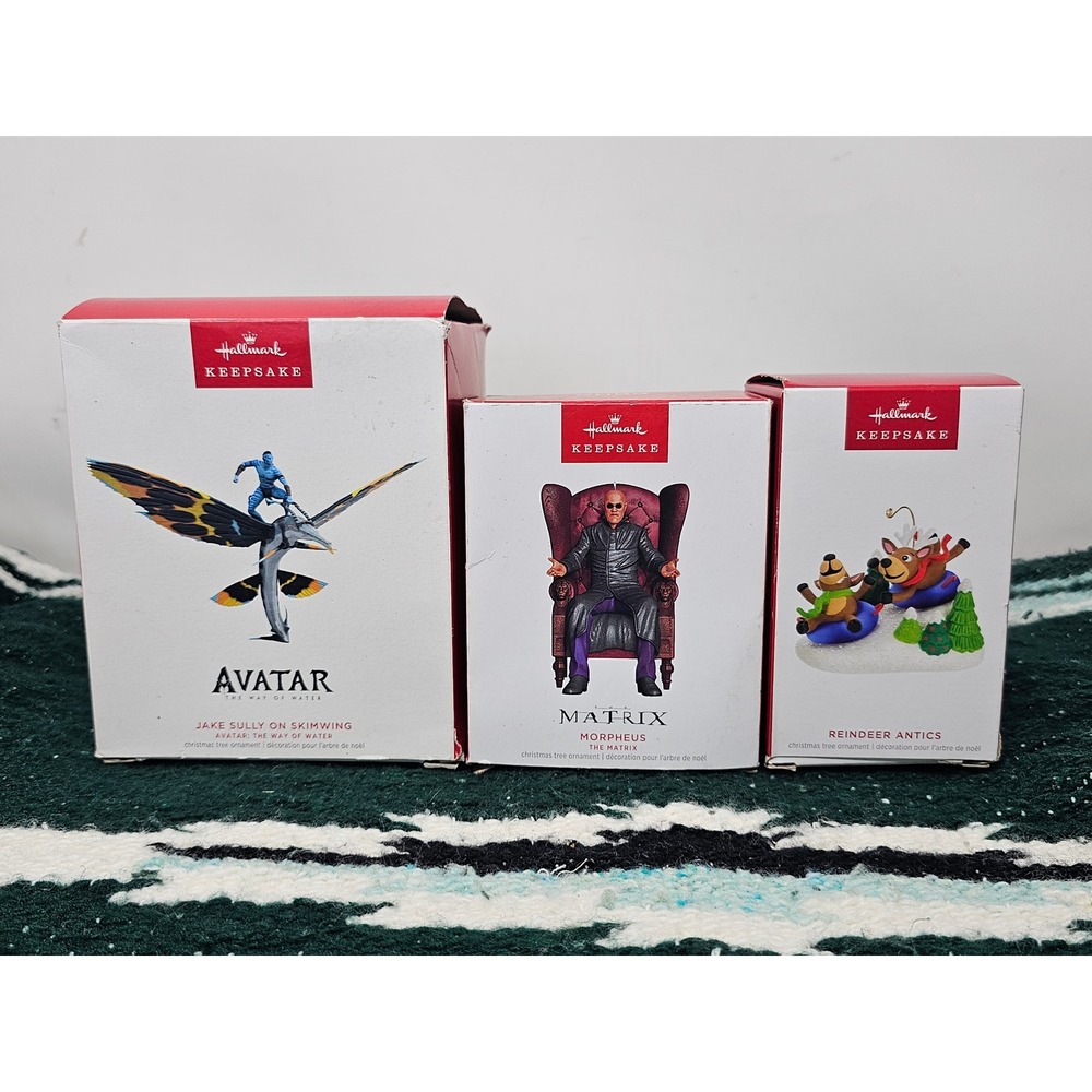 Hallmark Keepsake 2023 Ornament Lot Avatar Matrix Morpheus Reindeer Antics
